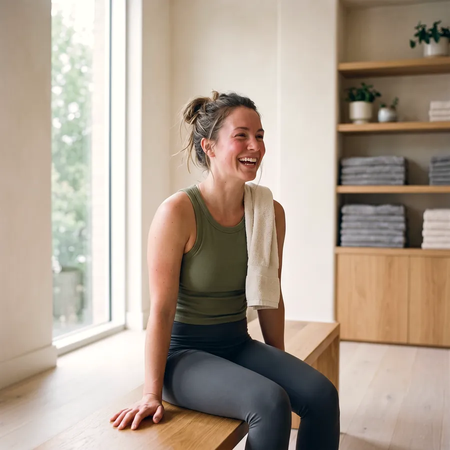 A Life’s Tread member in her late twenties sitting against the wall between sets, mid-laugh